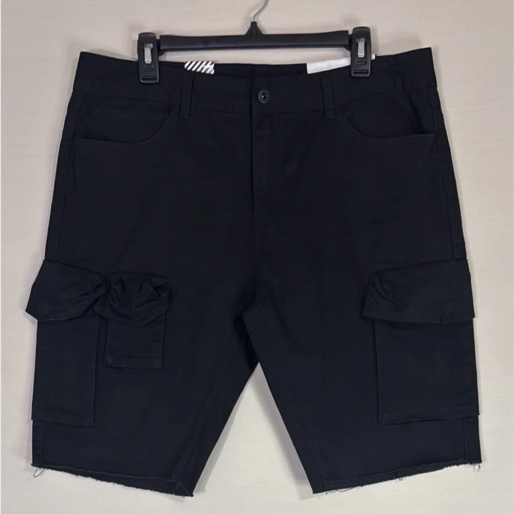 Smoke Rise Black Cargo Shorts Raw Hem Utility Streetwear NWT Size 36